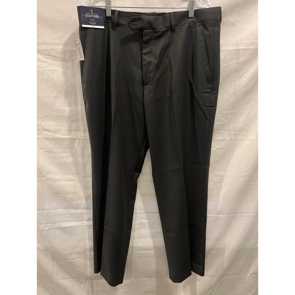 Stafford Travel Super Trouser Mens 38x30 Charcoal Grey Classic Fit Dress Pants